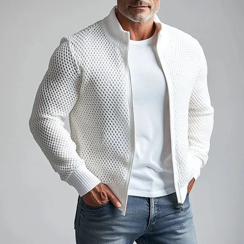 Men's Hollow Crochet Cardigan Jacket Fashion Stand Collar Waffle Design Long Sleeve Casual Solid Zipper Pockets All-match Jacket
Men's Hollow Crochet Cardigan Jacket Fashion Stand Collar Waffle Design Long Sleeve Casual Solid Zipper Pockets All-match Jacket