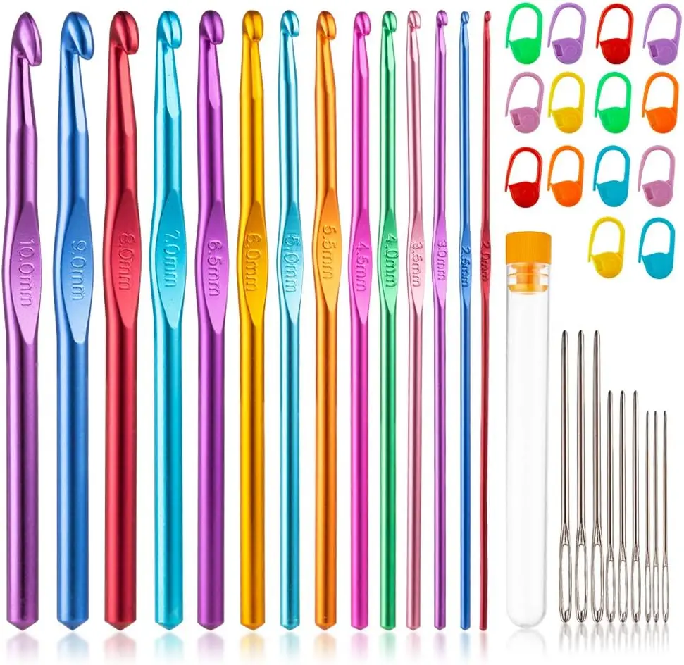 14 Sizes Crochet Hooks Set 2.0-10.0mm, Colorful Metal Knitting Needles with Ergonomic Handle for Comfortable Crocheting
14 Sizes Crochet Hooks Set 2.0-10.0mm, Colorful Metal Knitting Needles with Ergonomic Handle for Comfortable Crocheting