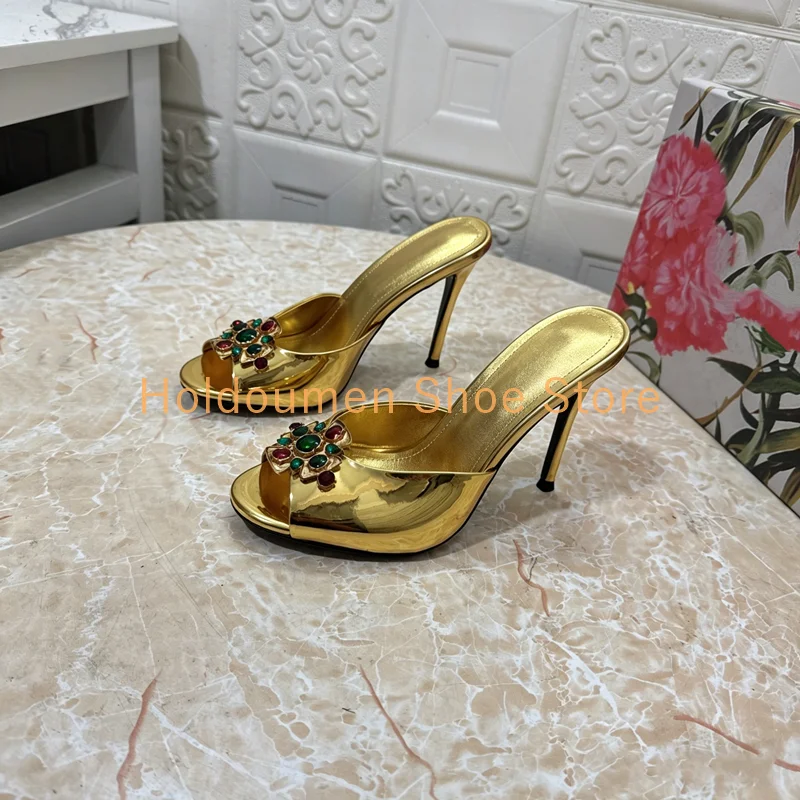 Glossy Patent Leather Colorful Rhinestone Buckle Summer Slippers Multicolor Peep Toe Slip On Stiletto Slippers Fashion Footwear
Glossy Patent Leather Colorful Rhinestone Buckle Summer Slippers Multicolor Peep Toe Slip On Stiletto Slippers Fashion Footwear
