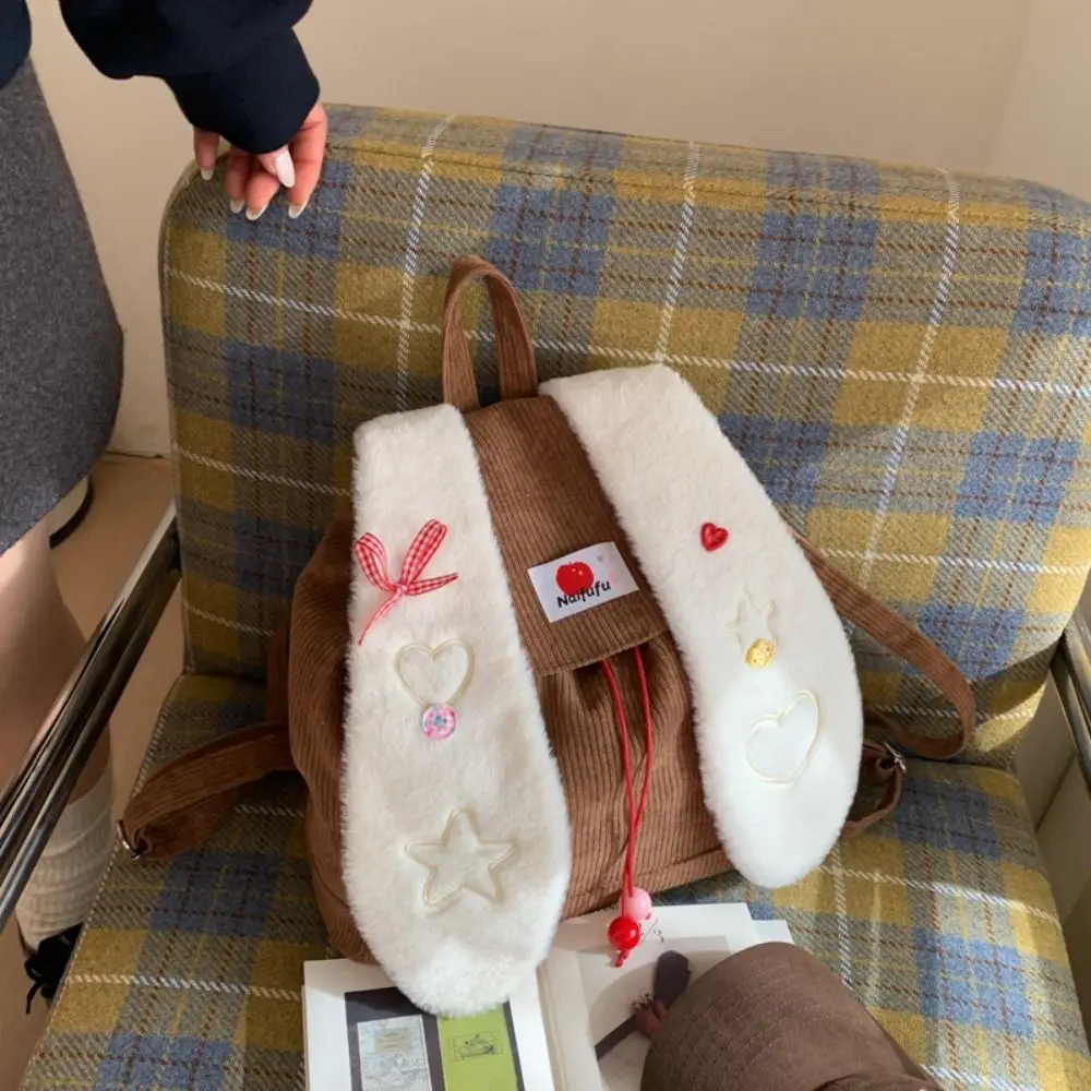 Preppy Style Rabbit Ear Backpack Lightweight Bow Drawstring Backpack Large Capacity Korean Style Students School Bag School