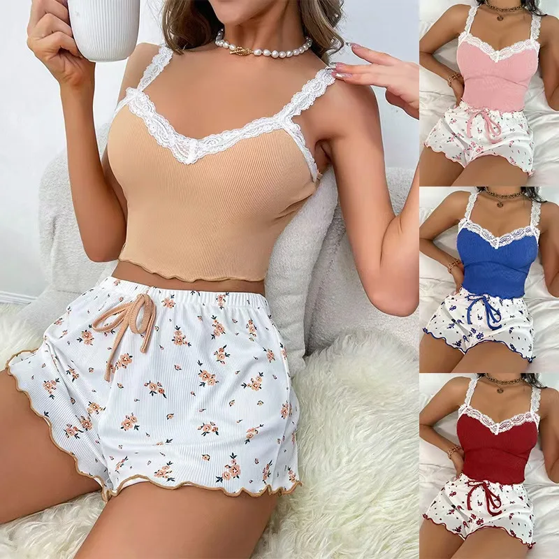 Women's Sexy Lace Camisole Vest Shorts Sleepwear Slim fit two-piece Home Outfit Newe Fashion Pajamas Set Floral sleeping pants
Women's Sexy Lace Camisole Vest Shorts Sleepwear Slim fit two-piece Home Outfit Newe Fashion Pajamas Set Floral sleeping pants