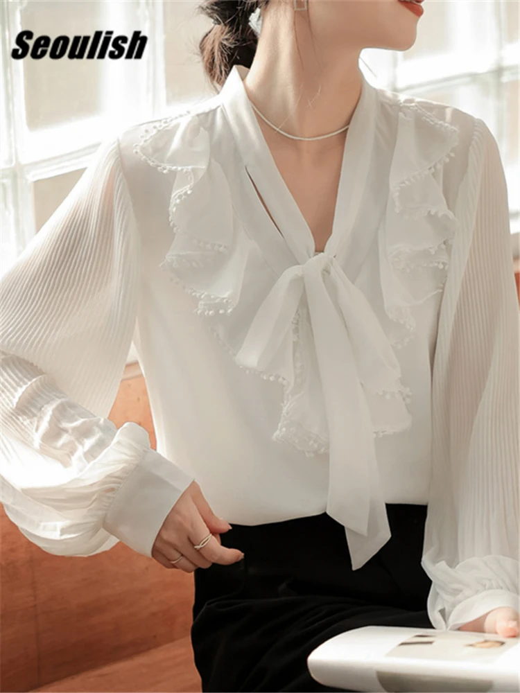 Seoulish Elegant Lace Patchwork Women's Blouse 2023 New Long Sleeve Tie Up Soild Casual Loose Office Ladies T-Shirts Tops Female
Seoulish Elegant Lace Patchwork Women's Blouse 2023 New Long Sleeve Tie Up Soild Casual Loose Office Ladies T-Shirts Tops Female