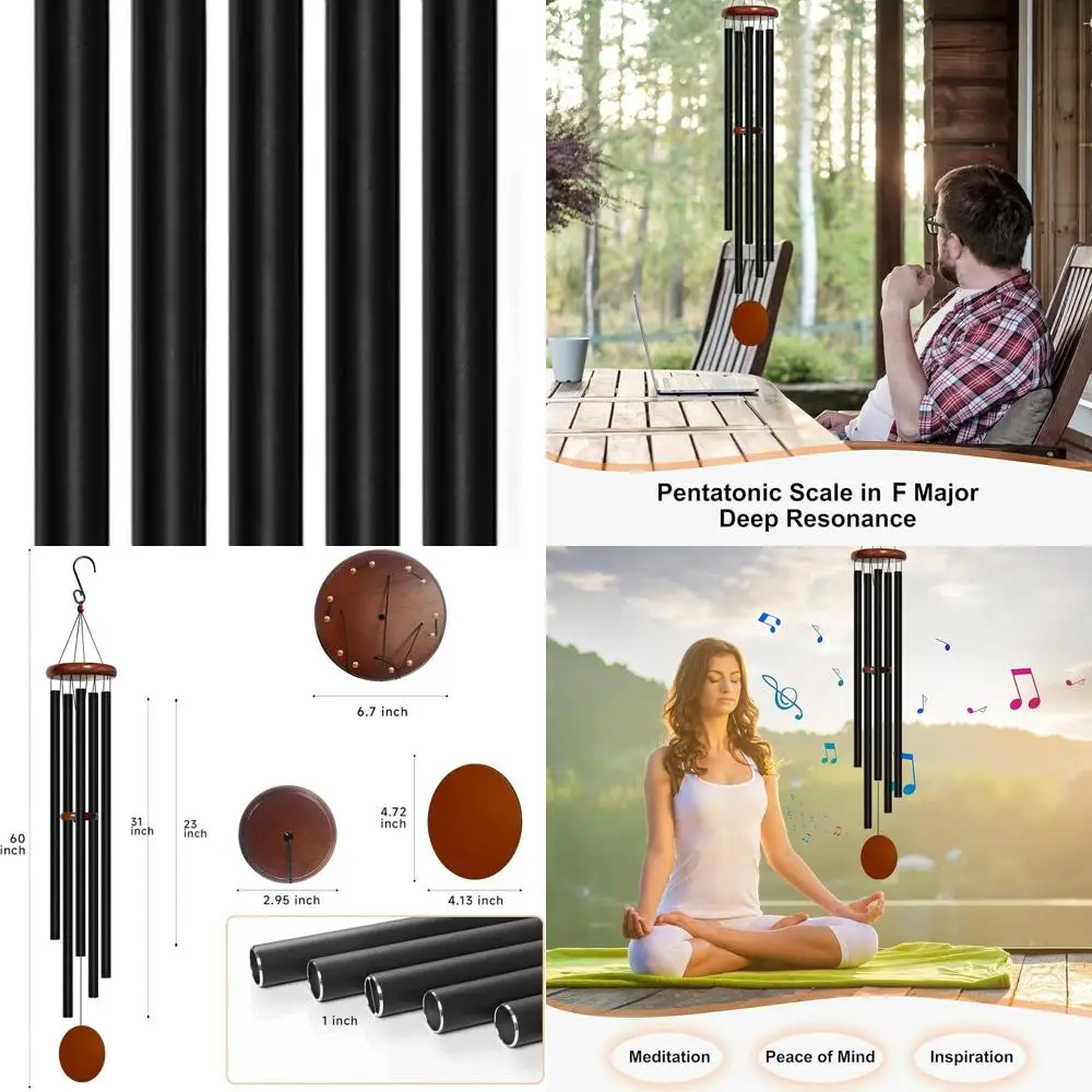 60-inch Extra Large Outdoor Aluminum Wind Chimes with 5 Deep-Tone Tubes - Perfect Garden, Patio, Yard Decor
60-inch Extra Large Outdoor Aluminum Wind Chimes with 5 Deep-Tone Tubes - Perfect Garden, Patio, Yard Decor