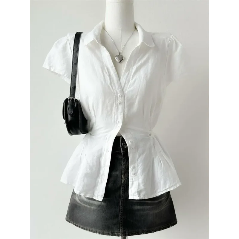 Women Design White Waist Cinched Split Flutter Sleeve Shirt Slim Elegant Summer Blouse
Women Design White Waist Cinched Split Flutter Sleeve Shirt Slim Elegant Summer Blouse