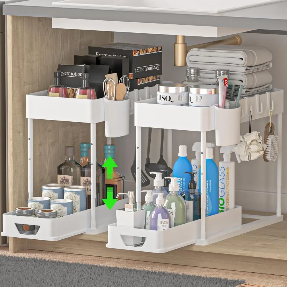 2Tier Bathroom Organizer Under Sink,Multifunction Kitchen Under Sink Organizer with 8 Hooks and 2 Hanging Cups and16Non-slip mat
2Tier Bathroom Organizer Under Sink,Multifunction Kitchen Under Sink Organizer with 8 Hooks and 2 Hanging Cups and16Non-slip mat