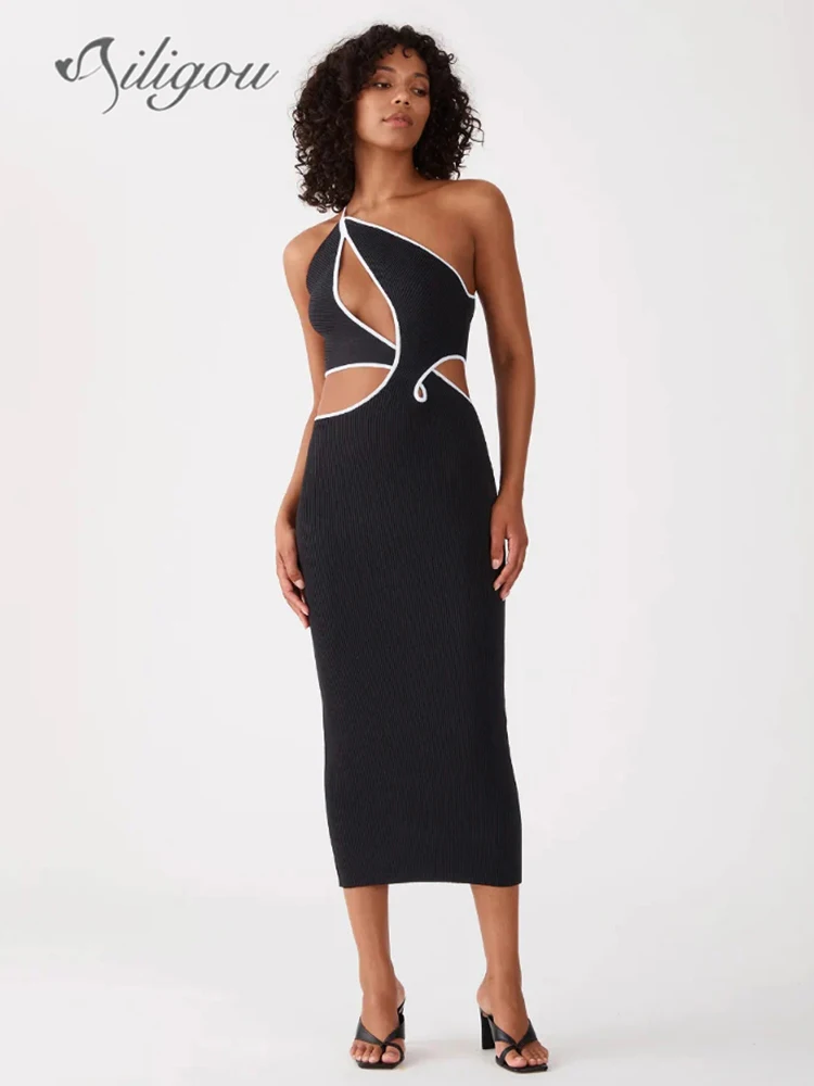 Ailigou 2023 New Women's Sexy Black One Shoulder Sleeveless Hollow Midi Tight Bandage Dress Elegant Celebrity Party Dress
Ailigou 2023 New Women's Sexy Black One Shoulder Sleeveless Hollow Midi Tight Bandage Dress Elegant Celebrity Party Dress