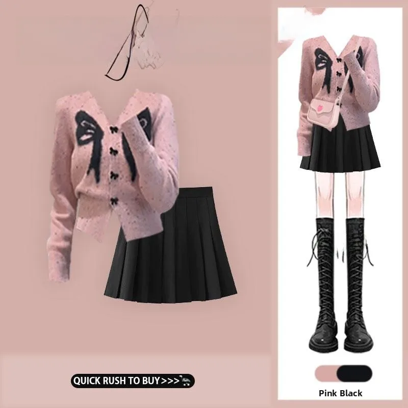 Pink Bow Design Knitted Sweater High Waist A-Line Skirt Set Women's Faion Autumn Outfit V-Ne Long Sve Button Closure
Pink Bow Design Knitted Sweater High Waist A-Line Skirt Set Women's Faion Autumn Outfit V-Ne Long Sve Button Closure