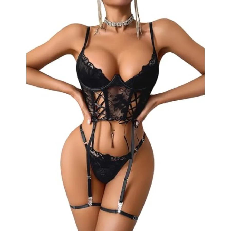 Women's Lingerie 4 Pcs Garter Lingerie Floral Lace Bra and Panty Sets with Underwire S-XXL
Women's Lingerie 4 Pcs Garter Lingerie Floral Lace Bra and Panty Sets with Underwire S-XXL