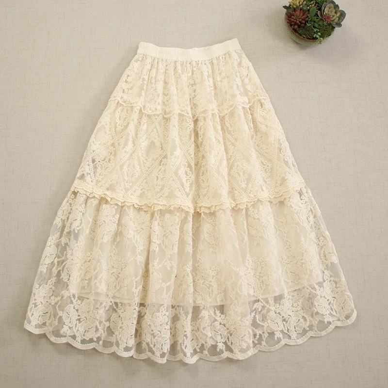 Japan Style Sweet Mori Girl Lace Embroidery Mesh Patchwork Skirt Women Spring Summer Elastci Waist Casual Loose A-Line Skirts
Japan Style Sweet Mori Girl Lace Embroidery Mesh Patchwork Skirt Women Spring Summer Elastci Waist Casual Loose A-Line Skirts