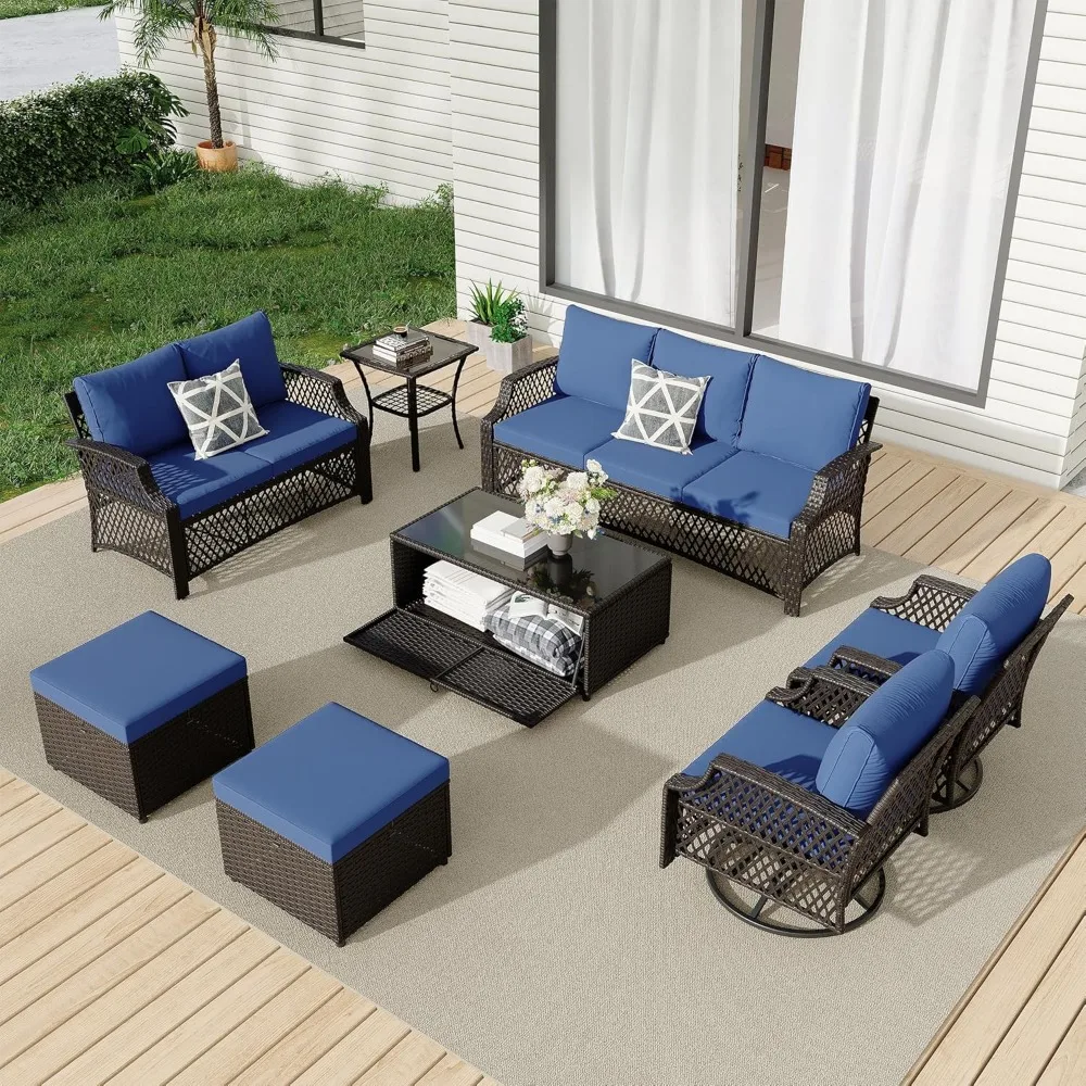 8 Piece Patio Furniture Set, Wicker Outdoor Conversation Set with Swivel Chairs, 2 Ottomans, Storage Coffee Table, Rattan Outdo
8 Piece Patio Furniture Set, Wicker Outdoor Conversation Set with Swivel Chairs, 2 Ottomans, Storage Coffee Table, Rattan Outdo