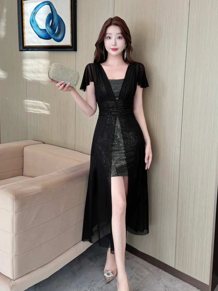 Fashionable Sexy Square Collar Mesh Color Block Uneven Hem Dress High Waist Short Sleeve Pleated Slimming Bodycon Skirt
Fashionable Sexy Square Collar Mesh Color Block Uneven Hem Dress High Waist Short Sleeve Pleated Slimming Bodycon Skirt