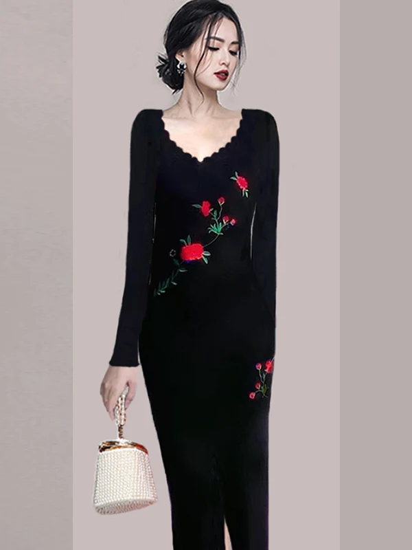 Sexy Rose Embroidered Knitted Wrap Dr Women's Autumn Winter New Sle Base Layer Skirt Long Sve Slim Fit Daily Wear
Sexy Rose Embroidered Knitted Wrap Dr Women's Autumn Winter New Sle Base Layer Skirt Long Sve Slim Fit Daily Wear