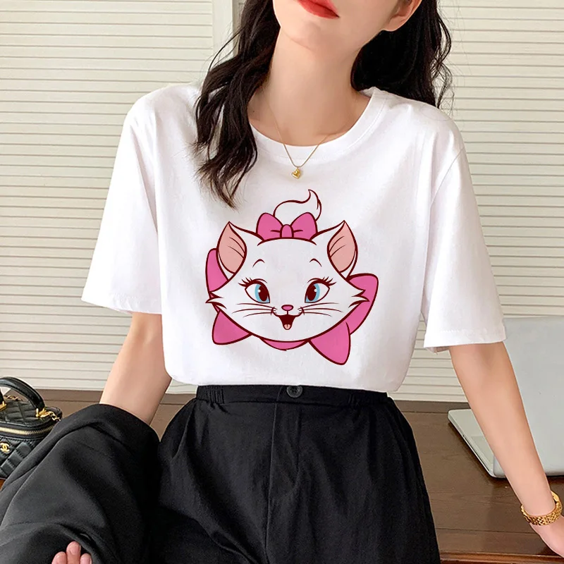 Disney Marie Cat Bow Women T-shirts Cotton Print Casual Clothes Tee Shirts Kawaii Cartoons Short Sleeve Tops Harajuku Streetwear
Disney Marie Cat Bow Women T-shirts Cotton Print Casual Clothes Tee Shirts Kawaii Cartoons Short Sleeve Tops Harajuku Streetwear