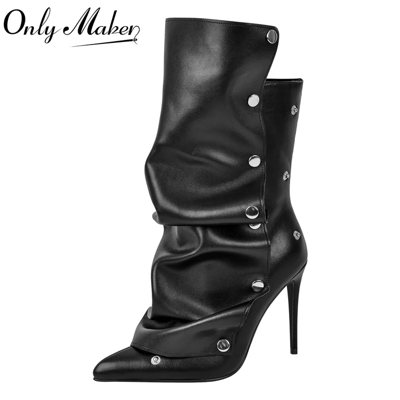 Onlymaker Women Pleated Pointed Toe Thin Heel Mid-Calf Boots Buttons Stiletto Boots
Onlymaker Women Pleated Pointed Toe Thin Heel Mid-Calf Boots Buttons Stiletto Boots