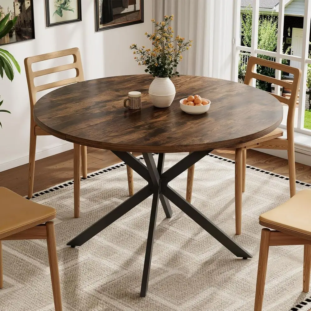 Rustic Brown 47 Round Dining Table for 4-6 People, Suitable for Small Spaces with Metal Base
Rustic Brown 47 Round Dining Table for 4-6 People, Suitable for Small Spaces with Metal Base