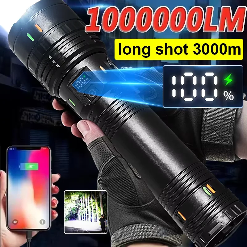 Super High Power LED Flashlight 10000000LM Rechargeable Torch Light For Outdoor Fishing Camping Waterproof Tactical Flashlights
Super High Power LED Flashlight 10000000LM Rechargeable Torch Light For Outdoor Fishing Camping Waterproof Tactical Flashlights