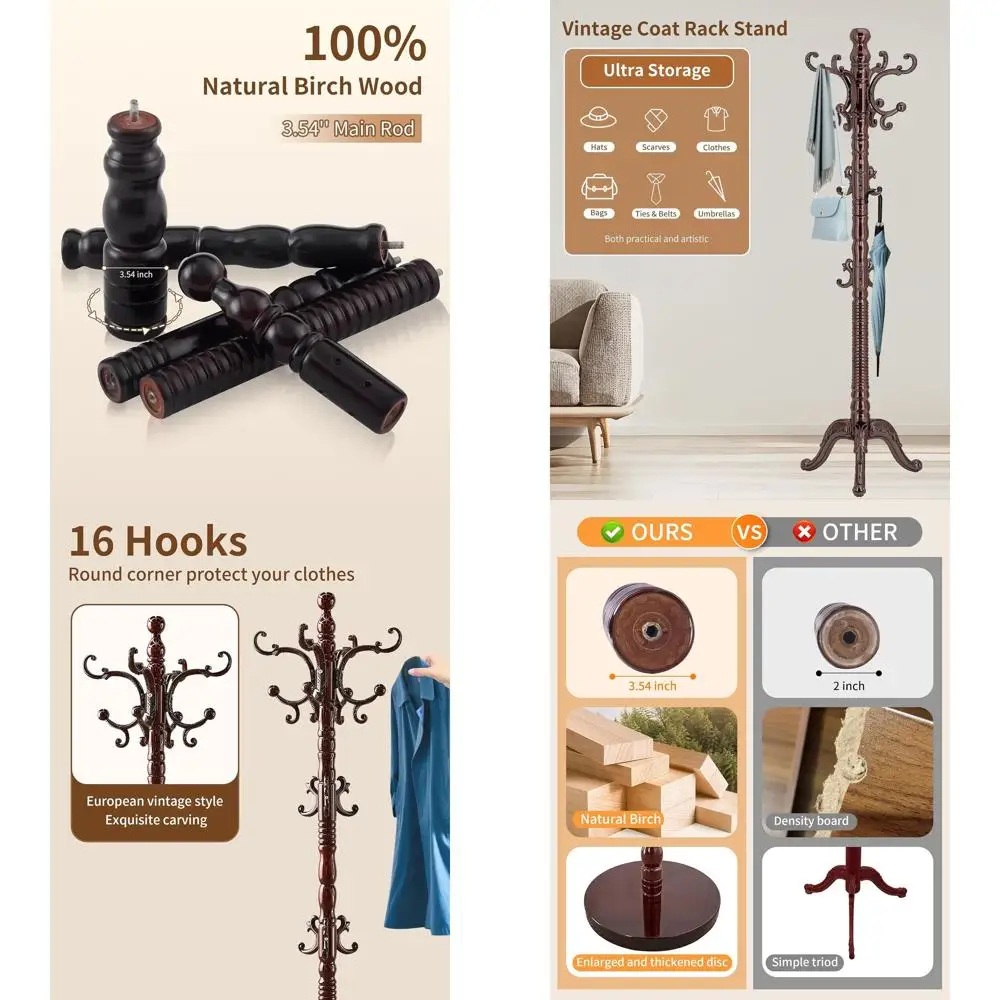 Классическая деревянная вешалка для одежды с 14 крючками для дома или офиса, идеально подходит для прихожей и коридора.
Классическая деревянная вешалка для одежды с 14 крючками для дома или офиса, идеально подходит для прихожей и коридора.