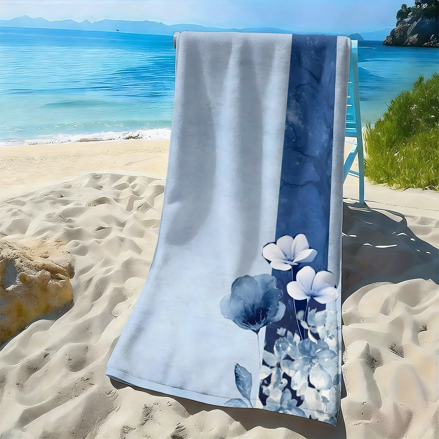 Elegant blue flower style floral pattern polyester microfiber beach towel is highly absorbent, suitable swimming beach outings
Elegant blue flower style floral pattern polyester microfiber beach towel is highly absorbent, suitable swimming beach outings