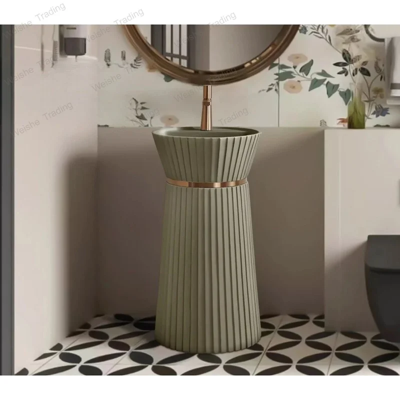 French Retro Green Sink Basin, Skirt Design Freestanding Pedestal Sink, Unique Art Column Washbasin for Bathroom
French Retro Green Sink Basin, Skirt Design Freestanding Pedestal Sink, Unique Art Column Washbasin for Bathroom