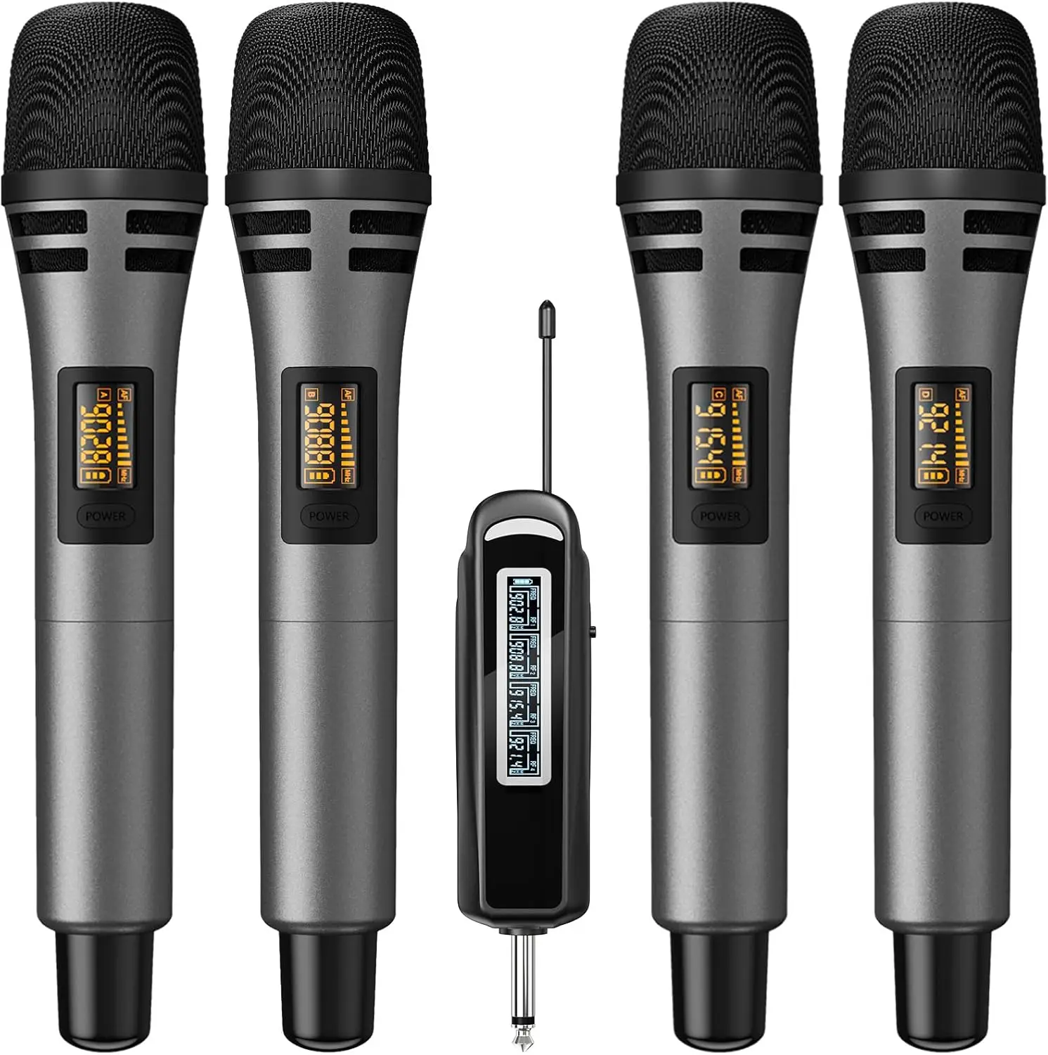 Wireless Microphones 4 UHF Karaoke Microphone System Microfonos Inalambricos with Rechargeable Receiver Cordless Dynamic Mics
Wireless Microphones 4 UHF Karaoke Microphone System Microfonos Inalambricos with Rechargeable Receiver Cordless Dynamic Mics