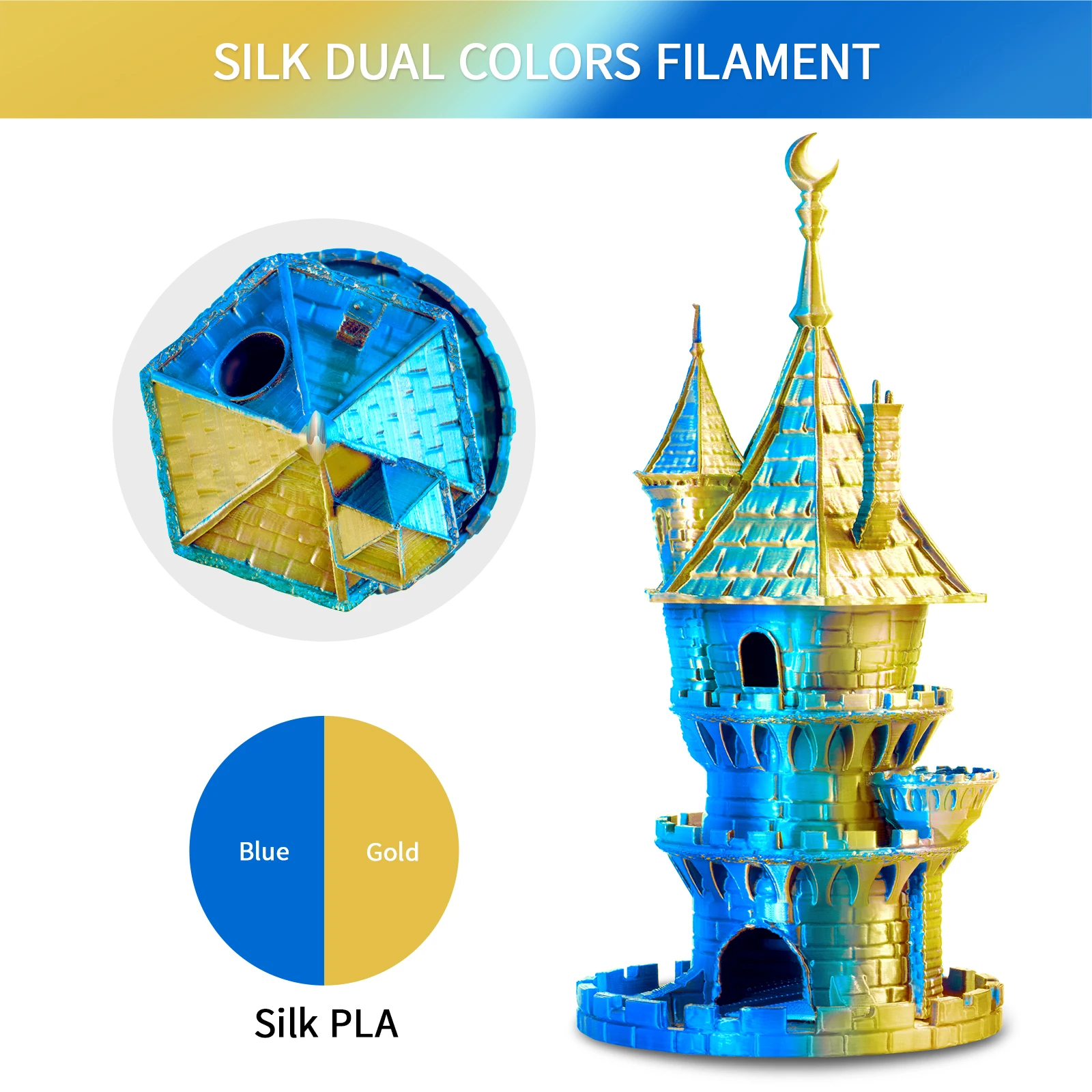ERYONE 1KG Silk Dual Color PLA 3D Printer Filament 1.75mm, Dual-Color Coextrusion Silky Shiny Finish, 1kg Spool
ERYONE 1KG Silk Dual Color PLA 3D Printer Filament 1.75mm, Dual-Color Coextrusion Silky Shiny Finish, 1kg Spool