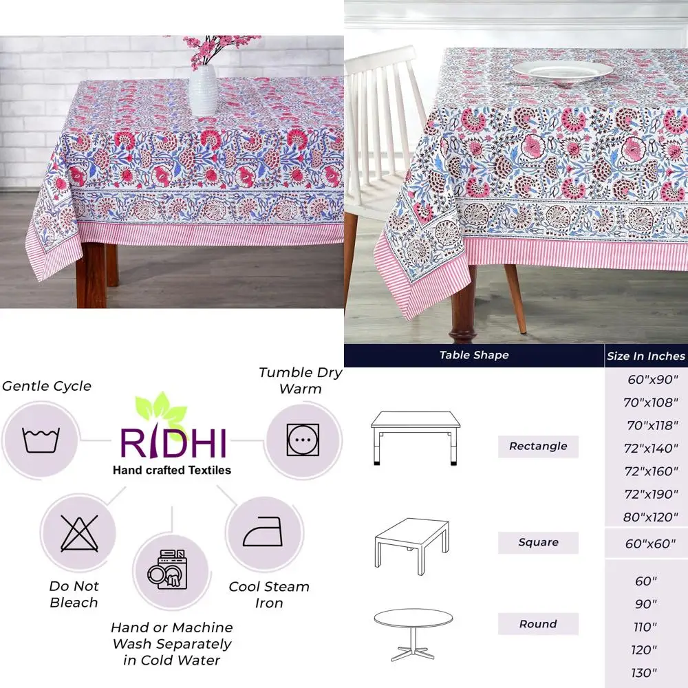 Cotton Rectangle Tablecloth 72x190 - Hand Block Printed Pigeon Blue & Flamingo Pink, Boho, Farmhouse, Holiday & Party Decor
Cotton Rectangle Tablecloth 72x190 - Hand Block Printed Pigeon Blue & Flamingo Pink, Boho, Farmhouse, Holiday & Party Decor