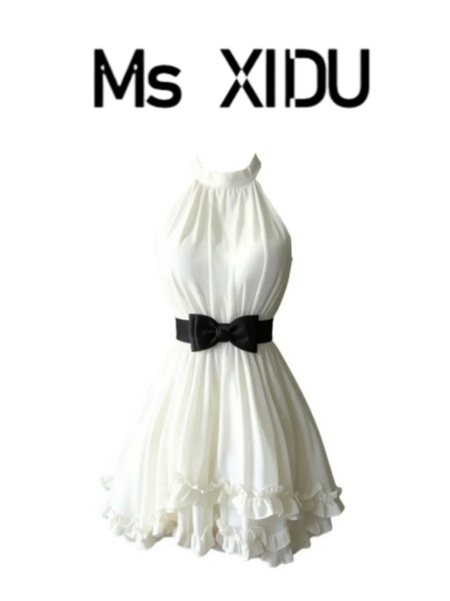 Retro Ms XIDU Lace Splice Hanging Neck Dress Women's Slimming A-Line Short Skirt Summer High Waist Knot Casual Wear
Retro Ms XIDU Lace Splice Hanging Neck Dress Women's Slimming A-Line Short Skirt Summer High Waist Knot Casual Wear