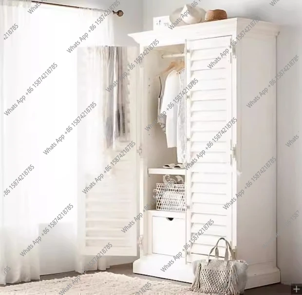American country solid wood locker retro modern white wardrobe louver double door wardrobe
American country solid wood locker retro modern white wardrobe louver double door wardrobe
