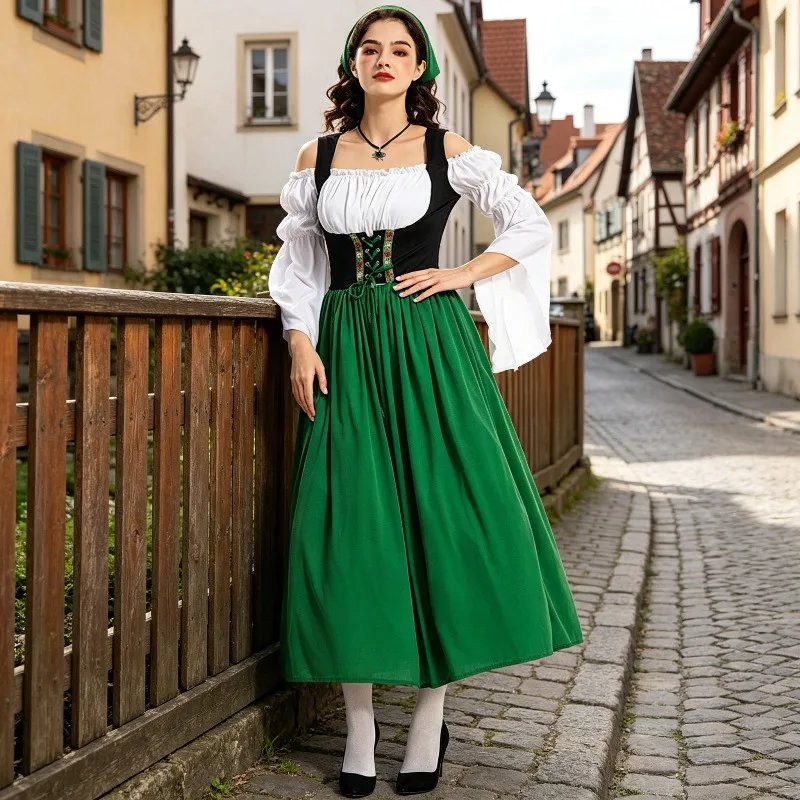 Renaissance Bavarian Dirndl Dress for Women Costume with Puff Sleeve Lace Up Front for Stage Performance Halloween
Renaissance Bavarian Dirndl Dress for Women Costume with Puff Sleeve Lace Up Front for Stage Performance Halloween