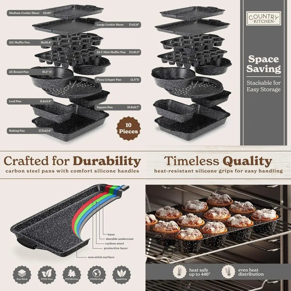 Набор прочной антипригарной посуды для выпечки, 10 предметов, легко извлекается, черный цвет
Набор прочной антипригарной посуды для выпечки, 10 предметов, легко извлекается, черный цвет