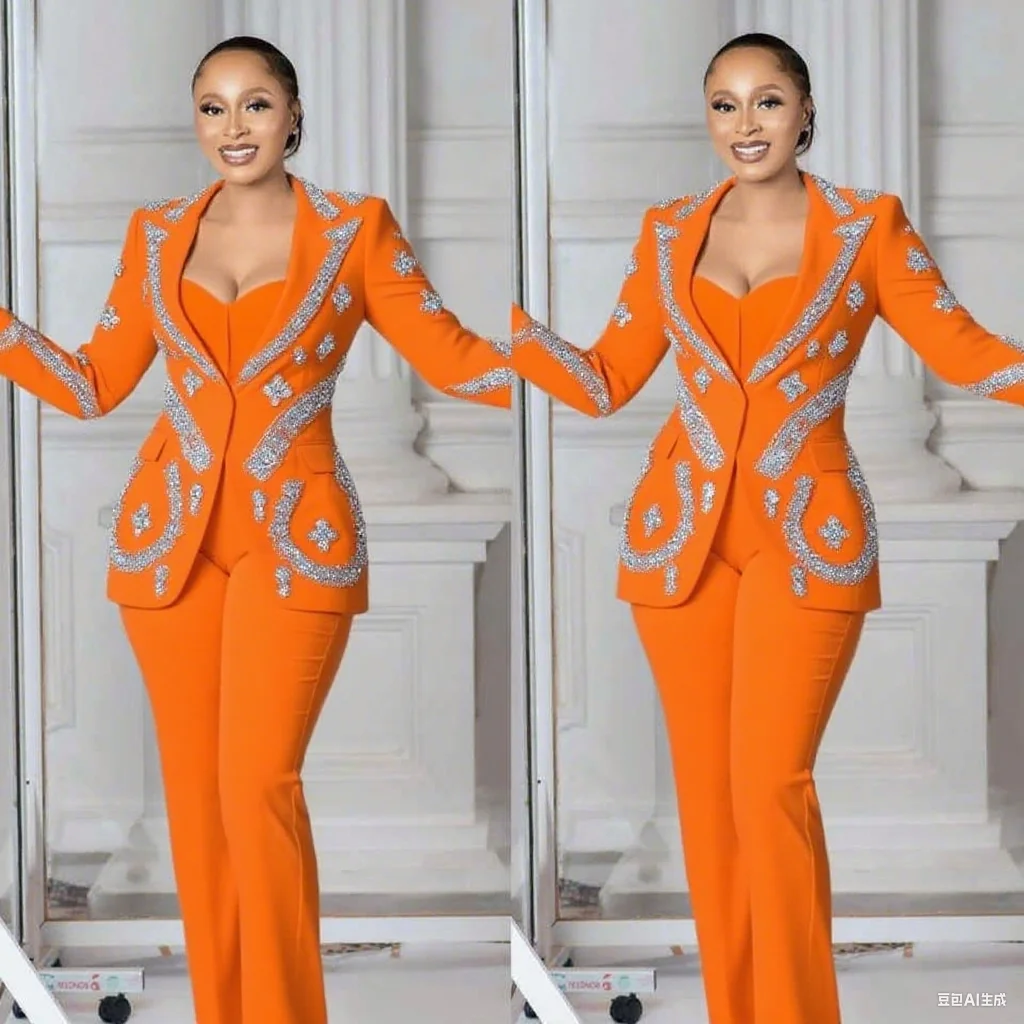 Luxury Women Pants Suits 2 Pcs Plus Size Beaded Crystal Blazer Suits Customized Wedding Guest Formal Wear Evenings Party Outfit 
Luxury Women Pants Suits 2 Pcs Plus Size Beaded Crystal Blazer Suits Customized Wedding Guest Formal Wear Evenings Party Outfit