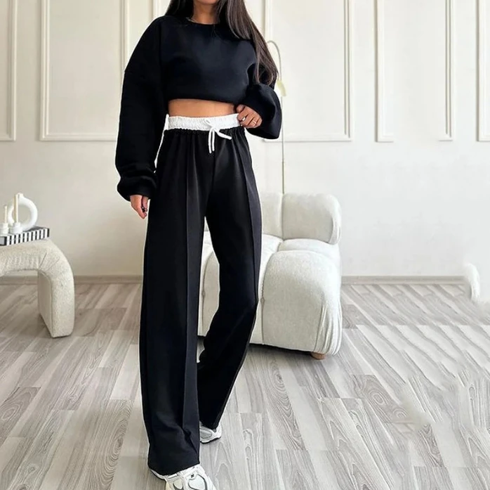 2024 Summer Casual Two-piece Women's Pullover Round Neck Ruched Hoodie Top and Contrasting Drawstring High Waist Sweatpants Set
2024 Summer Casual Two-piece Women's Pullover Round Neck Ruched Hoodie Top and Contrasting Drawstring High Waist Sweatpants Set