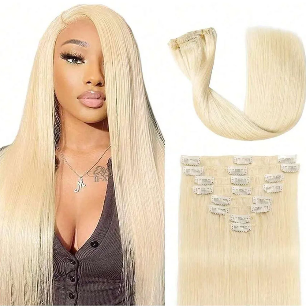 8pcs Clip In Hair Extensions Real Human Hair Clip Ins Human Hair Extension With 18 Clips Double Weft For Women Blonde Color #613
8pcs Clip In Hair Extensions Real Human Hair Clip Ins Human Hair Extension With 18 Clips Double Weft For Women Blonde Color #613