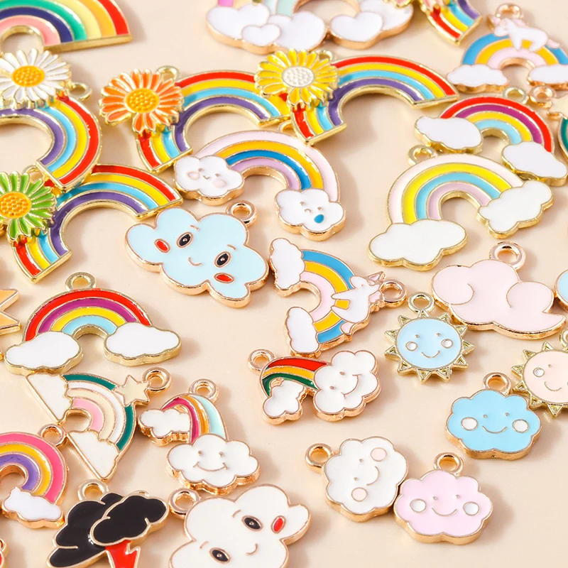 Leslie 10/20pcs Mix Cute Enamel Rainbow Cloud Charms Pendants for DIY Jewelry Making Fashion Kids Bracelet Necklace Accessories
Leslie 10/20pcs Mix Cute Enamel Rainbow Cloud Charms Pendants for DIY Jewelry Making Fashion Kids Bracelet Necklace Accessories