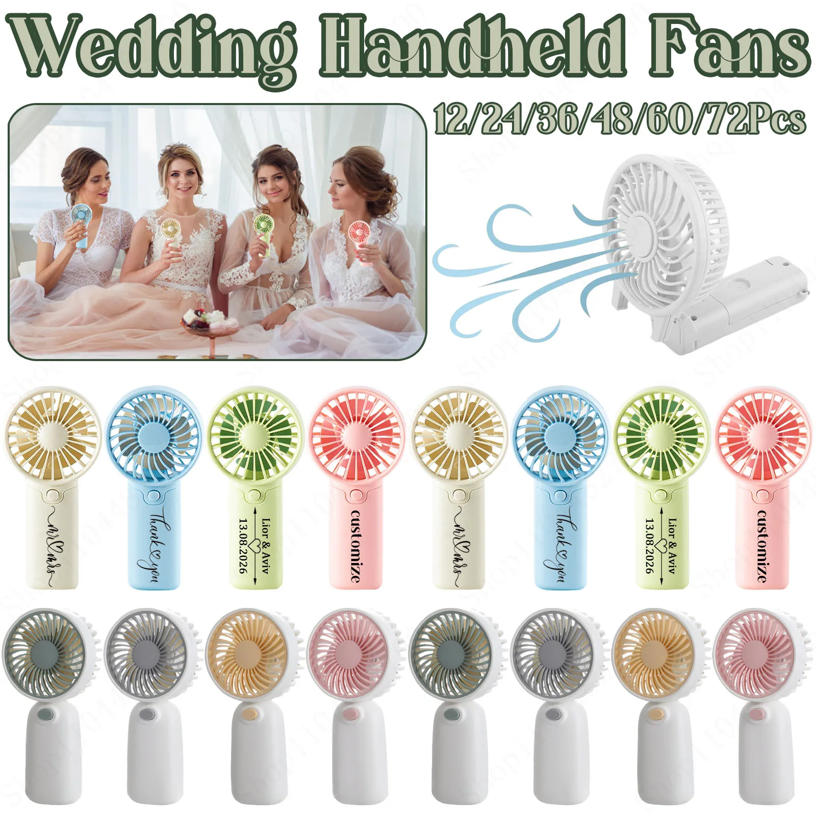 12-72Pcs Portable Handheld Fan Mini Handheld Fan Wedding Fan Bulk Customized Fan Battery Operated Wedding Party Favor For Guests
12-72Pcs Portable Handheld Fan Mini Handheld Fan Wedding Fan Bulk Customized Fan Battery Operated Wedding Party Favor For Guests