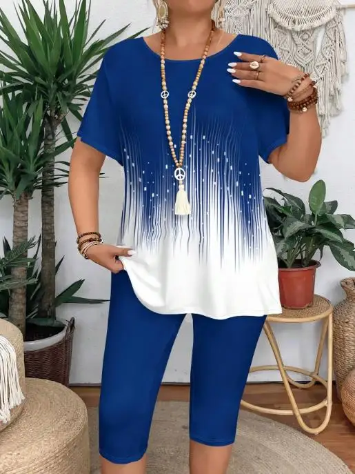 Fashion 2025 Two Piece Set Large Size Women's Gradient Color Short Sleeved Top T-Shirt and Pants Two-Piece Set for Summer
Fashion 2025 Two Piece Set Large Size Women's Gradient Color Short Sleeved Top T-Shirt and Pants Two-Piece Set for Summer