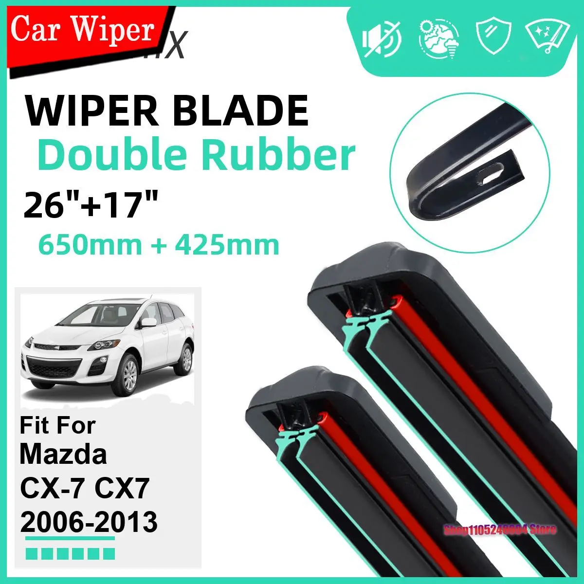 Wear Resistant Double Rubber Front Wiper Blades Windscreen Rubber Brushes For Mazda CX-7 CX7 2006-2013
Wear Resistant Double Rubber Front Wiper Blades Windscreen Rubber Brushes For Mazda CX-7 CX7 2006-2013