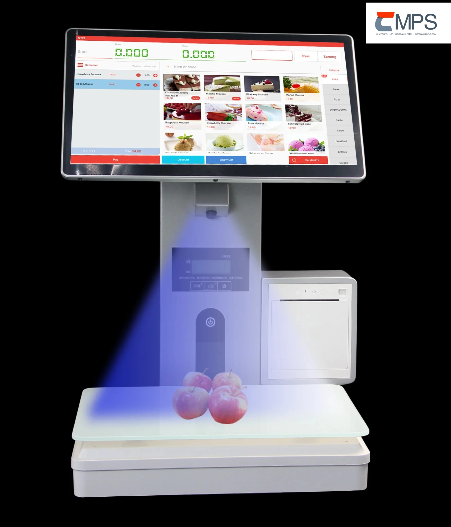 Supermarket POS Smart Touchscreen Weighing Scale with AI Recognition Barcode/Thermal Printer PC/Android Software