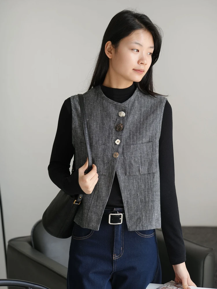 Ele Ladies Linen Commute Sle Vest ort Svel Spring Autumn Sle Layering Top round Ne Single Button
Ele Ladies Linen Commute Sle Vest ort Svel Spring Autumn Sle Layering Top round Ne Single Button