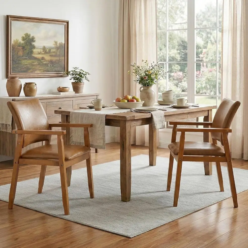 Mid-Century Modern Dining Chairs Set of 2, Brown PU Leather Upholstered with Solid Wood Legs, Suitable for Kitchen, Living Room,
Mid-Century Modern Dining Chairs Set of 2, Brown PU Leather Upholstered with Solid Wood Legs, Suitable for Kitchen, Living Room,