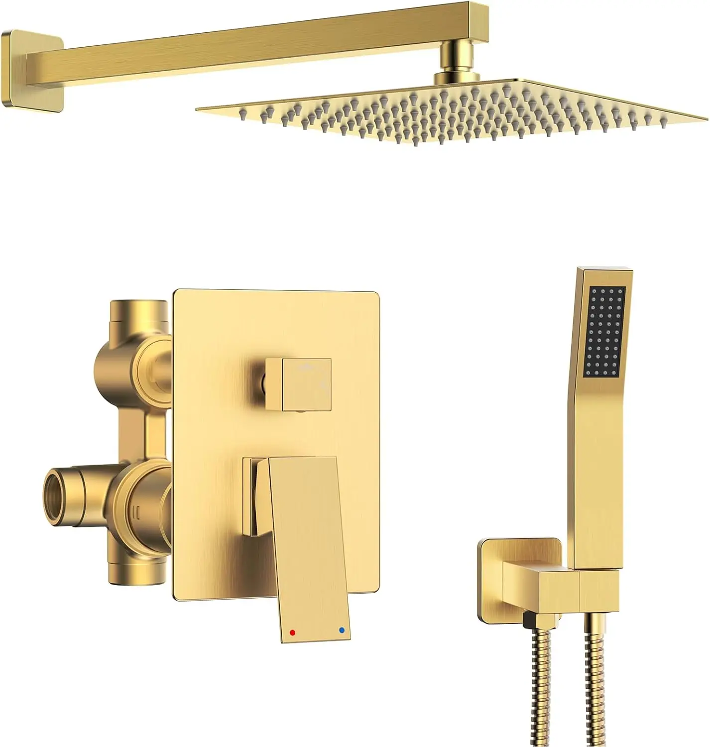 12" Rainfall Shower System with Handheld, Wall Mounted, High Pressure, Brushed Gold, Includes Valve & Trim
12" Rainfall Shower System with Handheld, Wall Mounted, High Pressure, Brushed Gold, Includes Valve & Trim