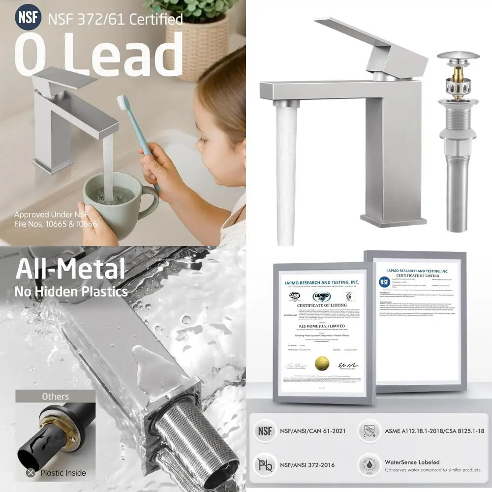 Stainless Steel 1-Hole Brushed Nickel Faucet with Drain, Single Handle Vanity Sink Mixer, cUPC & NSF Certified, L3156ALFF12-BS-C
Stainless Steel 1-Hole Brushed Nickel Faucet with Drain, Single Handle Vanity Sink Mixer, cUPC & NSF Certified, L3156ALFF12-BS-C