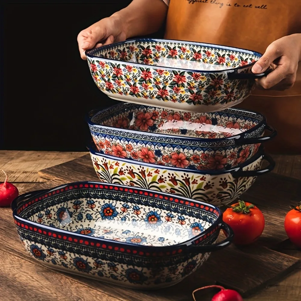 13+9 Inch 2pcs Ceramic Baking Dish Set | Over Sized Oval Roaster With Handles| Full-Coverage Vintage Bohemian Style
13+9 Inch 2pcs Ceramic Baking Dish Set | Over Sized Oval Roaster With Handles| Full-Coverage Vintage Bohemian Style