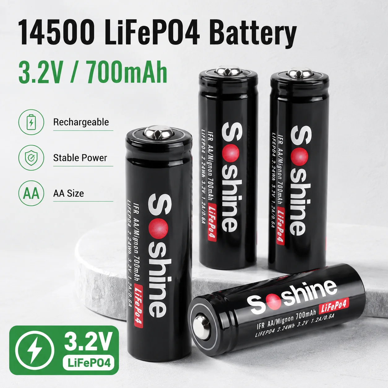 3.2V 700mAh 14500 AA LiFePO4 Rechargeable Battery 1000 Cycles For Wireless Mouse Flashlight Toys
3.2V 700mAh 14500 AA LiFePO4 Rechargeable Battery 1000 Cycles For Wireless Mouse Flashlight Toys
