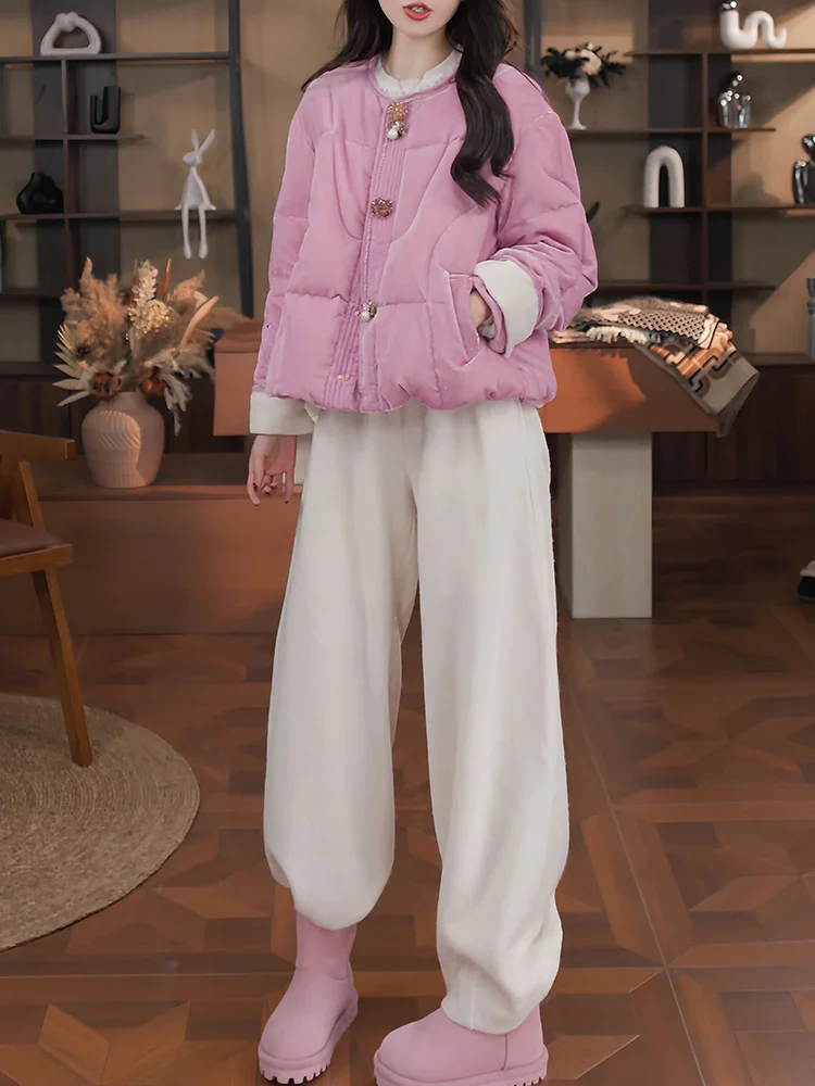 Sweet Style Women's Cotton Jacket And Pants Set Fleece Lined Casual Wear Two Piece Autumn Winter Fashion Korean Version
Sweet Style Women's Cotton Jacket And Pants Set Fleece Lined Casual Wear Two Piece Autumn Winter Fashion Korean Version