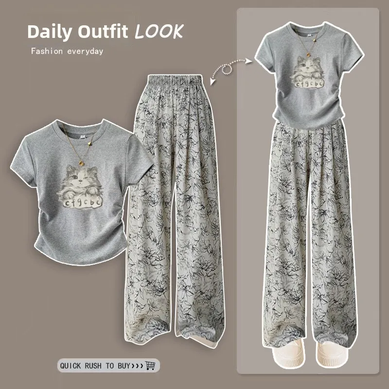 Summer New American Style Spicy Girl Floral Print Wide Leg Pants Short Sleeve Top And Bottoms Set Two Piece Ensemble
Summer New American Style Spicy Girl Floral Print Wide Leg Pants Short Sleeve Top And Bottoms Set Two Piece Ensemble