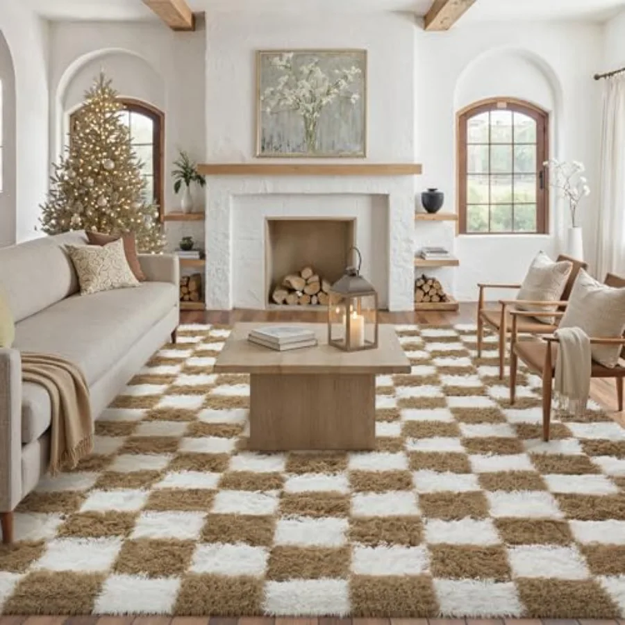 Checkered Rug 8x10 for Living Room, Brown and White Shag Rug Super Soft, Washable, Non-Slip, Fluffy Indoor Carpet for Bedroom,
Checkered Rug 8x10 for Living Room, Brown and White Shag Rug Super Soft, Washable, Non-Slip, Fluffy Indoor Carpet for Bedroom,