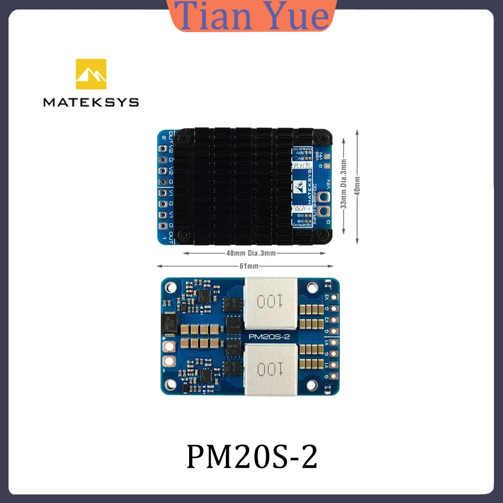 MATEKSYS PM20S-2 Power Module 9V-85V DC Input Dual Independent Step-Down Regulators 25K Voltage Divider for FPV Drone
MATEKSYS PM20S-2 Power Module 9V-85V DC Input Dual Independent Step-Down Regulators 25K Voltage Divider for FPV Drone