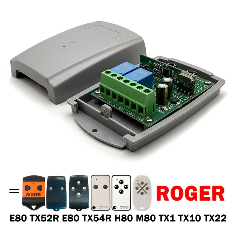 ROGER E80/TX52R/2 E80/TX54R/4 H80 M80 TX1 TX10 TX22 Garage Door Opener Gate Remote Control Receiver Switch 2 Channels 433.92MHz
ROGER E80/TX52R/2 E80/TX54R/4 H80 M80 TX1 TX10 TX22 Garage Door Opener Gate Remote Control Receiver Switch 2 Channels 433.92MHz