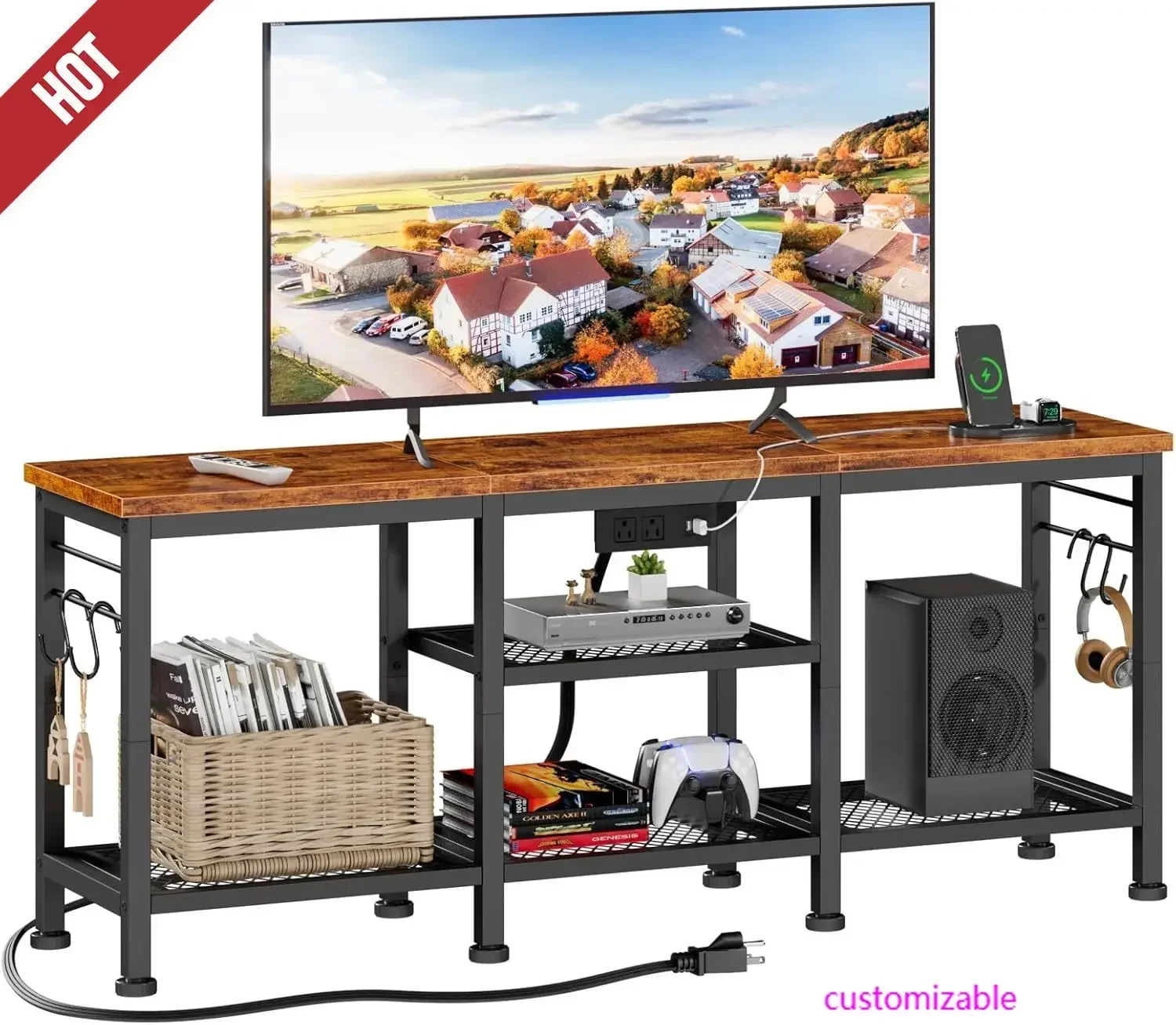 TV Stand with Power Outlets, Entertainment Center with Open Storage Shelves for TVs up to 55 Inch, TV Media Console Table
TV Stand with Power Outlets, Entertainment Center with Open Storage Shelves for TVs up to 55 Inch, TV Media Console Table